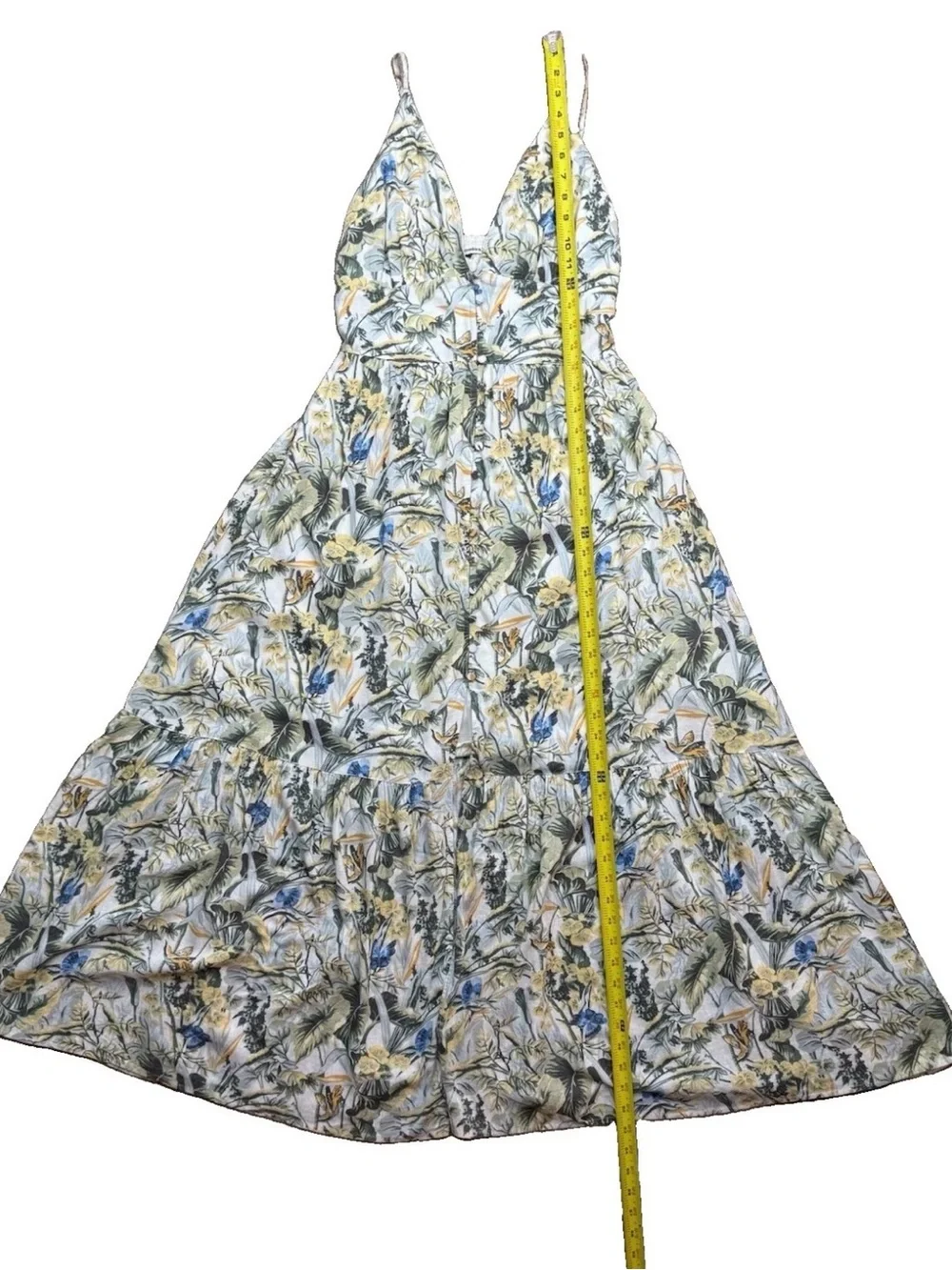 Abercrombie & Fitch Green Tropical Floral Plunge V-Neck Linen Maxi Dress